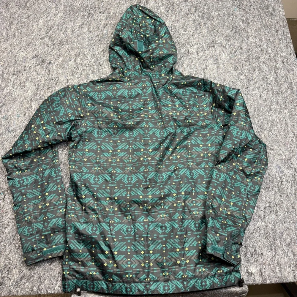 Columbia Boys XL 18/20 Hooded Windbreaker Jacket Green Aztec Geometric Print